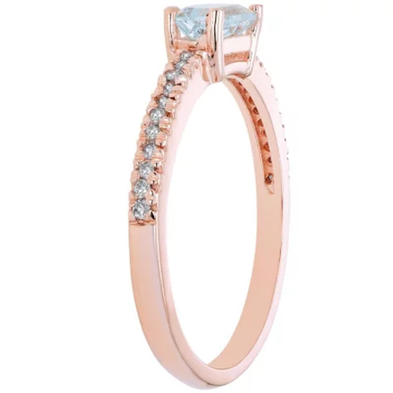Aquamarine and 0.10 CT. T.W. Diamond Gemstone Ring in 14K Gold