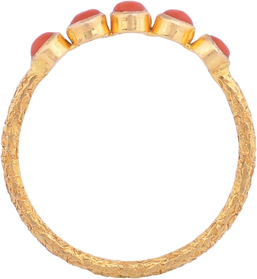 18K Textured Yellow Gold Cabochon Ring for Women Real Gemstone Designer Fine Rings for Women, Gift for Her