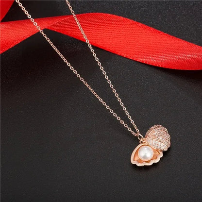 925 Sterling Silver Natural Pearl Pendant Necklace Sterling Pearl Conch Shell Pendant Necklace Lady Necklace Women Jewelry