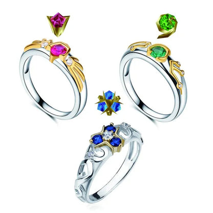 3PCS Zora‘s Sapphire Kokiri's Emerald Goron's Ruby Gold Plated Ring