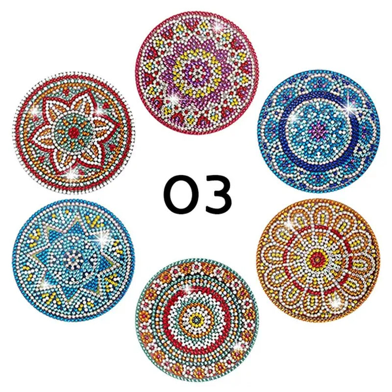 6Pcs/Set DIY Diamond Painting Coasters Kit Diamond Art Coasters Gemstone Cupmat for Beginners Adults & Kids Art Craft Supplies