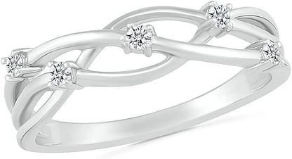 DGOLD Sterling Silver round White Diamond 5 Stone Fashion Ring for Women (1/10 Cttw)