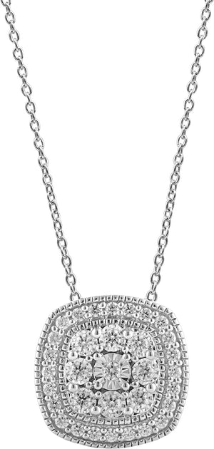 1/2 Carat Necklaces for Women, 925 Sterling Silver Necklace Round-Cut Natural Diamond Cushion Halo Pendant, Friendship Jewelry for Girls, Gifts for Women