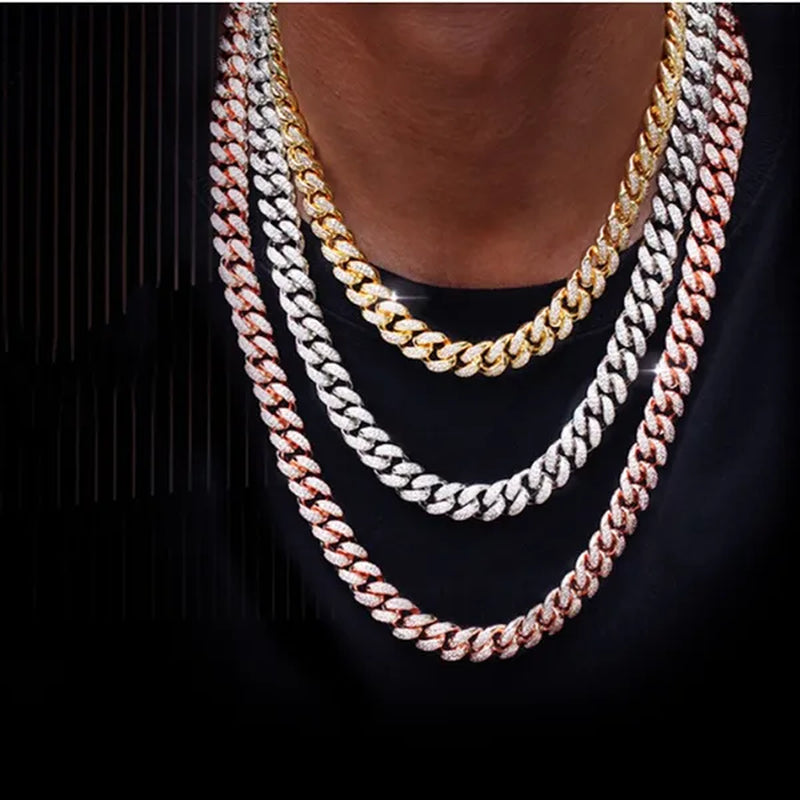 Women Mens Cuban Link Chain Gold Silver Bling Miami Cuban Necklace Diamond Chain for Men Iced-Out Hip Hop Jewelry