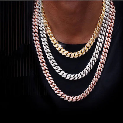 Women Mens Cuban Link Chain Gold Silver Bling Miami Cuban Necklace Diamond Chain for Men Iced-Out Hip Hop Jewelry