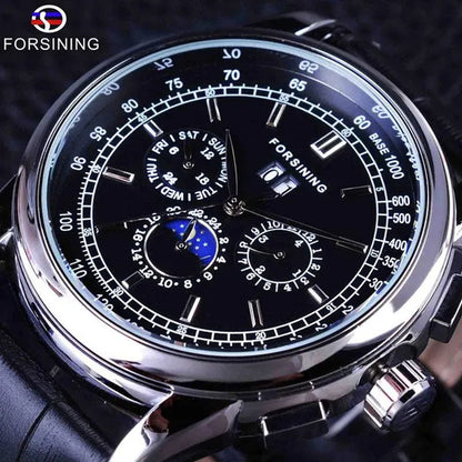 Forsining Moon Phase Shanghai Movement Rose Gold Case Brown Bracelet en cuir véritable Montres pour hommes Top Brand Luxury Auotmatic Watch