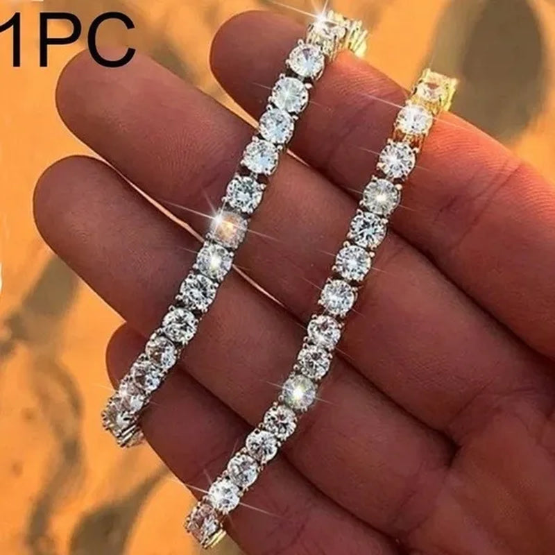 2021 Lastest Hip Hop Mens Iced Out Diamond Crystal Single Row Tennis Bracelet Silver And