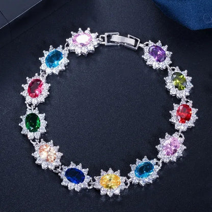GLORIYA Summer New Bracelets Bangles for Women Red Cubic Zirconia Stone 925 Sterling Silver Plated Fashion Style Jewelry（Size :18 cm）
