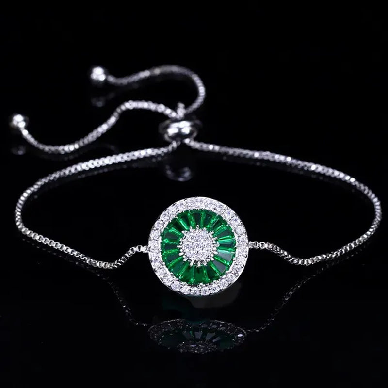 Gloriya Trendy Round Charm Pave Sparkling White Cubic Zirconia Silver Plated Adjustable Box Chain Bracelet & Bangle for Women Korean Simple Minimalist Jewelry