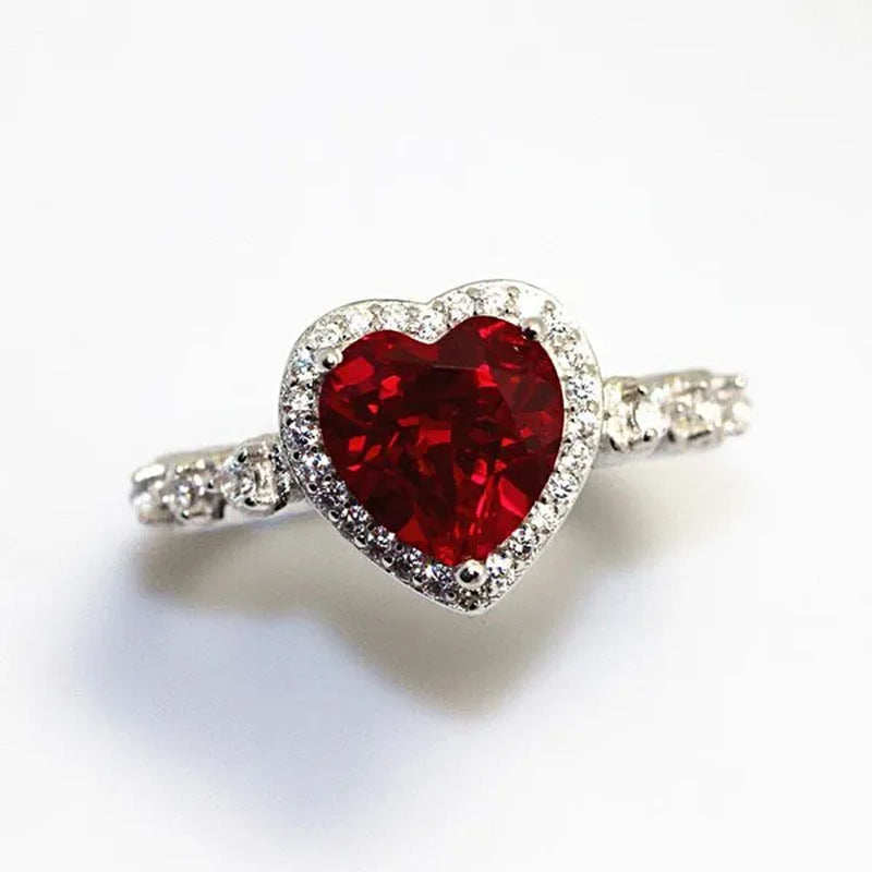 Fashion  Red Ruby Heart Shape Ring Bride Engagement Jewelry Princess Wedding Anniversary Fashion Accessory Gift