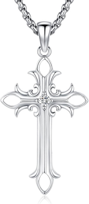Cross Necklace for Women Men,Crucifix Necklaces 925 Sterling Silver Jesus Cross Pendant Vintage Patron Saint Medals Amulet Protection Religious Faith Trendy Dainty Jewelry Gifts