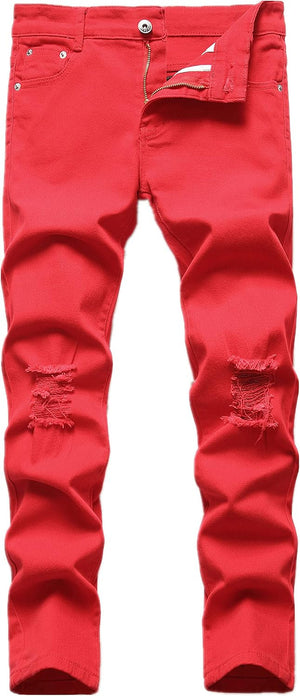 Boy'S Skinny Fit Ripped Destroyed Distressed Stretch Slim Jeans Pants