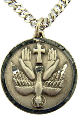 Pewter Holy Spirit Dove Trinity Pendant with Bright Cut Accents, 15/16 Inch