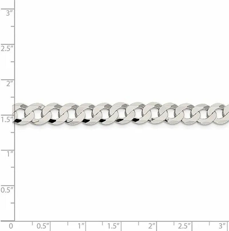 Fashion Solid 925 Silver 8Mm Close Link Flat Curb Cuban Chain Necklace with Secure Lobster Lock Clasp