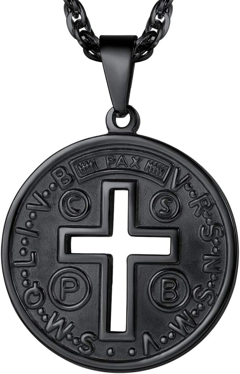 Cross of St Benedict Necklace Confirmation Cross Jesus Saint Black round Medal Medallion Pendant Catholic Christian Jewelry