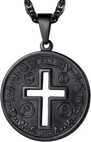 Cross of St Benedict Necklace Confirmation Cross Jesus Saint Black round Medal Medallion Pendant Catholic Christian Jewelry