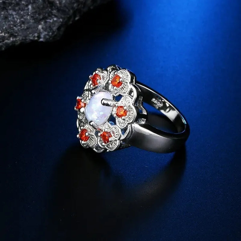 Natural Ruby Gemstone opal Flower ring  Wedding Engagement Ring Women's Jewelry Gifts5-10