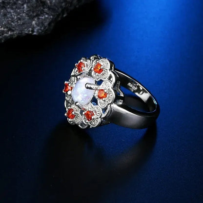Natural Ruby Gemstone opal Flower ring  Wedding Engagement Ring Women's Jewelry Gifts5-10