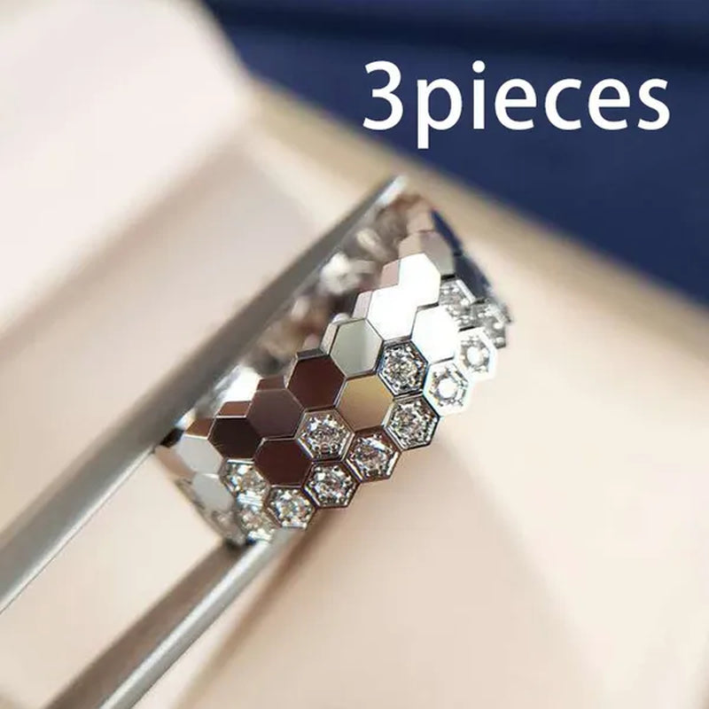 Women's fashion silver-plated honeycomb hexagon diamond ring rose gold -plated jewelry bridal engagement party ring wedding jewelry gift (size 5-11)