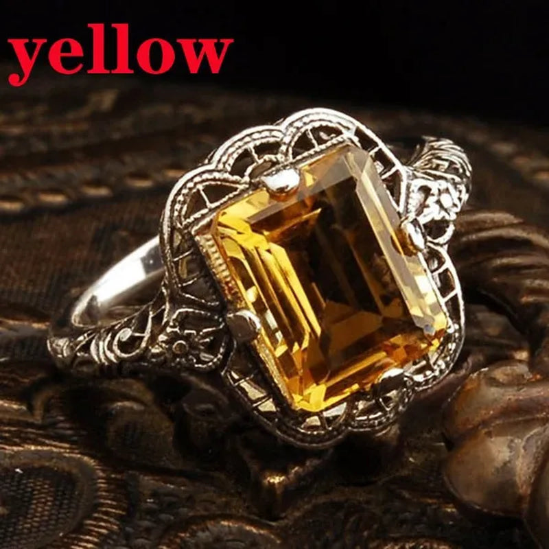 Women 2.8CT Yellow Gems 925 Silver Plated Ring Jewelry (Choice Color and Size )
