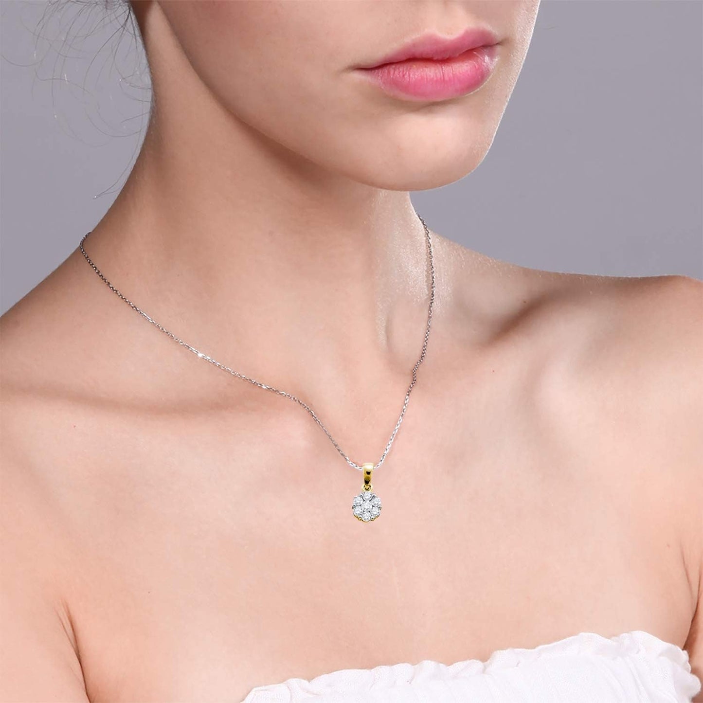 14Kt Yellow Gold Womens round Diamond Flower Cluster Pendant 1/4 Cttw