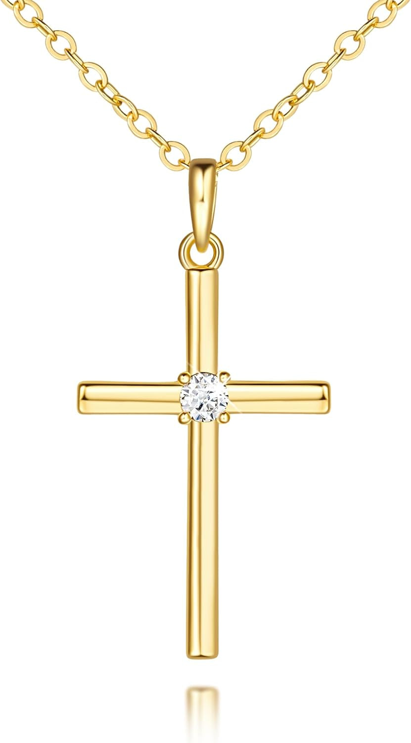 Gold Cross Necklaces for Women 14K Gold Cross Necklace for Women Crosses Pendant Necklace for Womens Chic Simplicity with a Cubic Zirconia Crosses Chain for Womens