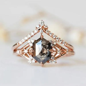 Salt and Pepper Diamond Engagement Ring Hexagon diamond engagement ring bridal ring alternative ring