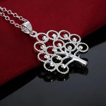 Wholesale 925 Solid Sterling Silver Jewelry Elegant Tree Card Pendant Necklace Chain Jewellery Xmas(with Chain）