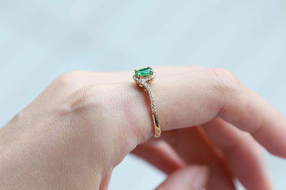 10K Yellow Gold Natural Zambian Emerald Ring with Natural Diamonds for Women | Ethically, Authentically & Organically Sourced Oval-Cut Emerald Hand-Crafted Jewelry for Her | Emerald Ring for Women.