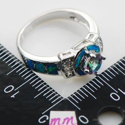 Rainbow Topaz Blue Opal 925 Sterling Silver Fashion Ring Size 6 7 8 9 10 R1321