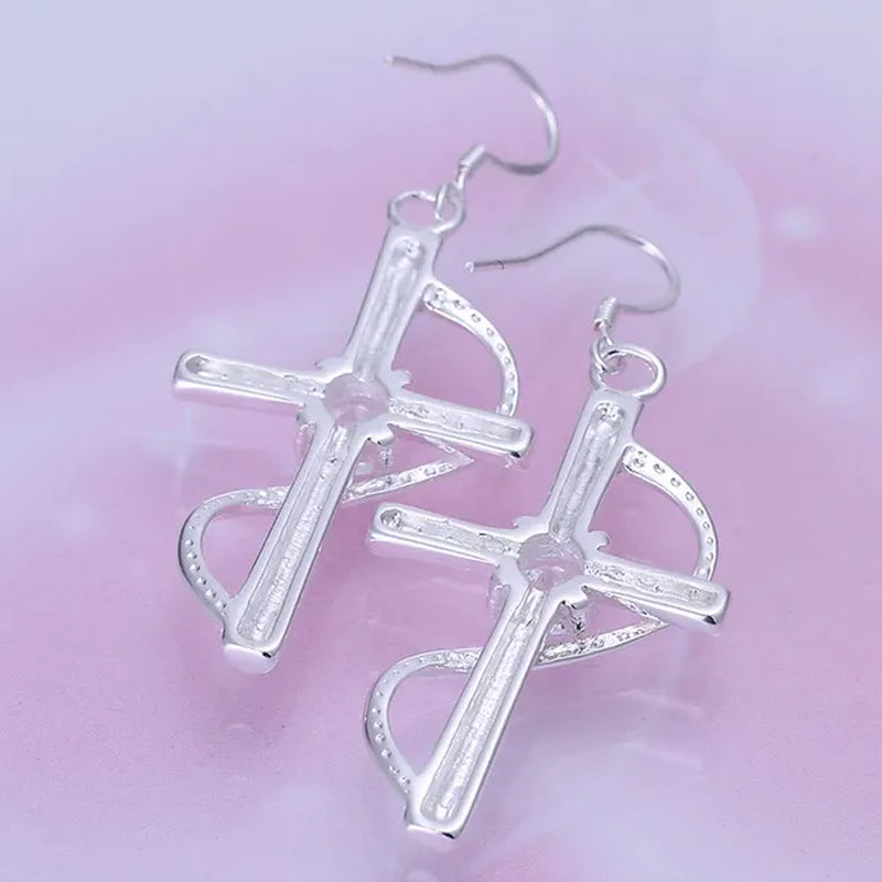 Fashion Jewelry Exquisite Women's 925 Sterling Silver Hook Cross Earrings Fashion Jewelry