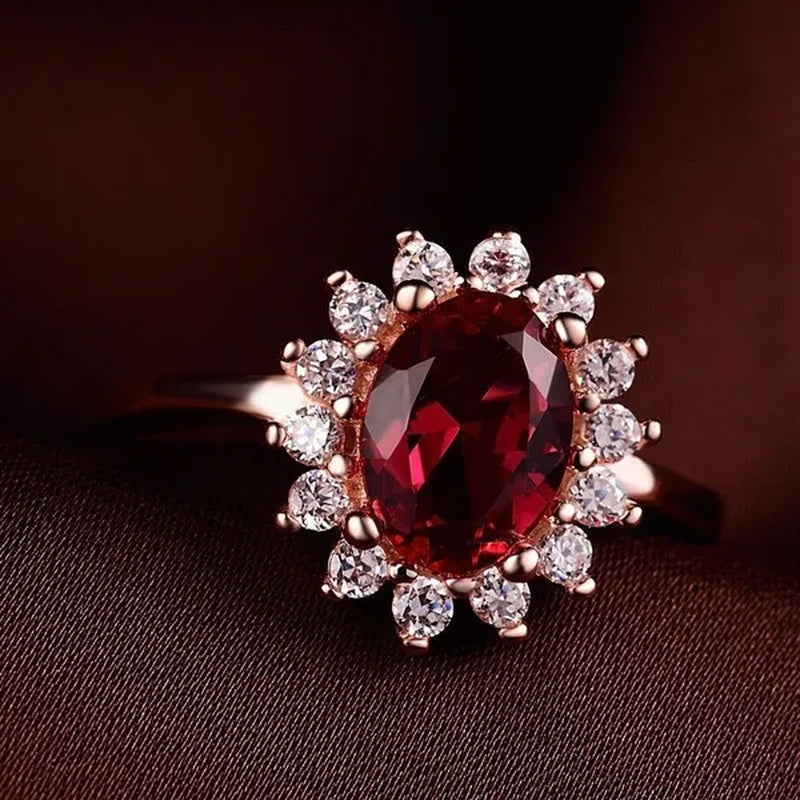 New Ruby Diana Sunflower Lady  Ring Classic Living Mouth Design Women's Ring