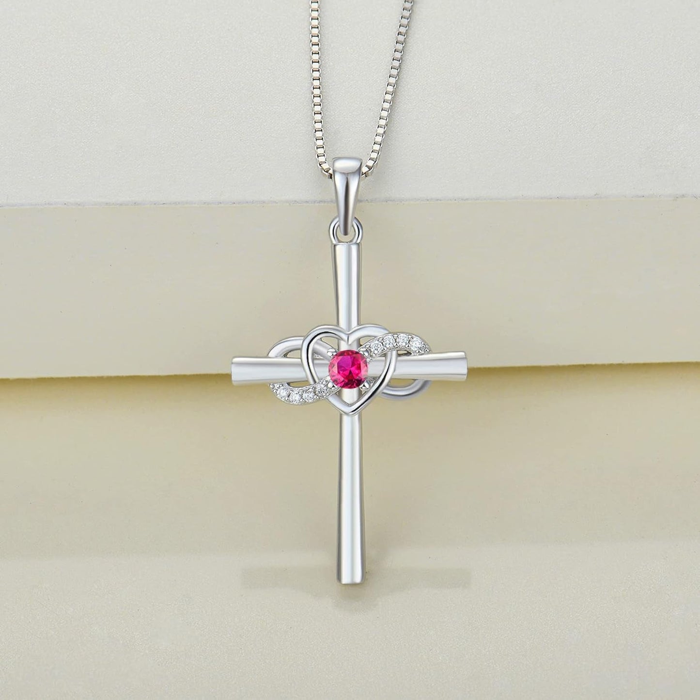 Women'S Cross Necklace Sterling Silver Infinity Heart Crucifix Pendant Gemstones Criss Jewelry
