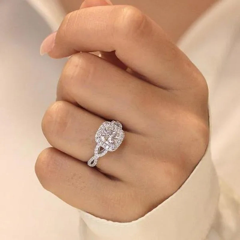 Luxury Jewelry Accessories White Gold 925 Sterling Silver Rings for Women Natural Gemstone Rings White Sapphire Princess Ring Romantic Wedding Band Bride Engagement Diamond Ring Jewelry Valentine's Day Gift