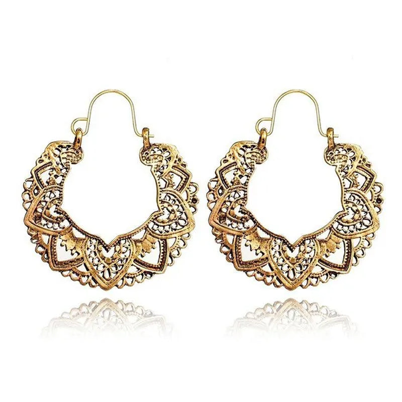 Vintage Fashion Ladies Boho 925 Silver Petal Heart Metal Totem Earrings Earrings Large Hoop Earrings Charm Bridal Wedding Engagement Earrings Anniversary Birthday Party Gift Jewelry 1 Pair