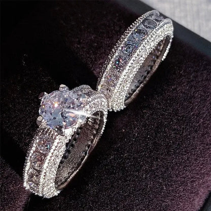 2Pcs/Set Rings for Women 925 Sterling Silver Natural Sapphire Geometric Rings for Women AAA Zircon Diamond Ring Princess Wedding Wedding Ring Set Birthday Valentine'S Day Gift Accessories Jewelry