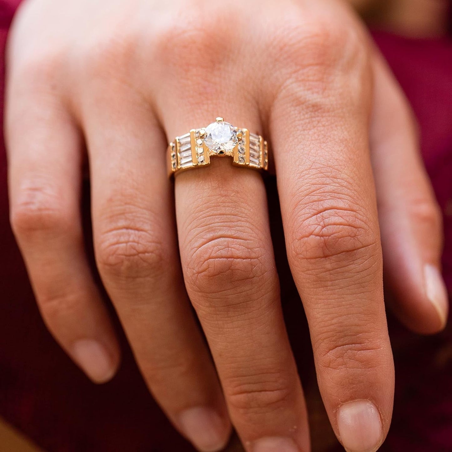 Circle Cubic Zirconia Wedding Ring for Women & Girls 24K Gold Plated