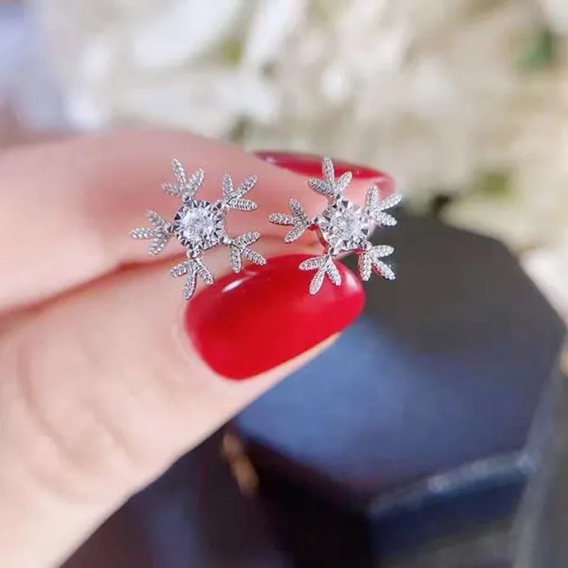 Trendy Cubic Zircon Snowflake Flower Stud Earrings for Women Bridal Wedding Accessories Valentine's Day Gift