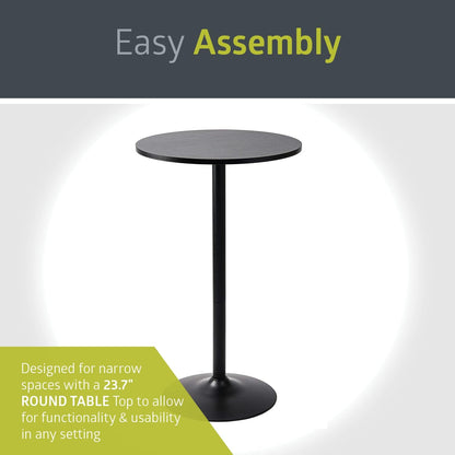 Santina, Single round Cocktail Bar, Pub, and Bistro High Top Table with Black Top and Base