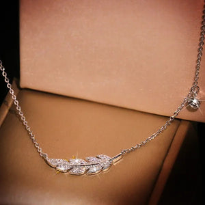 Bohemian Crystal Angel Feather Wing Pendant Necklace Party Jewelry 925 Sterling Silver Clavicle Necklace for Women 18inch Chain