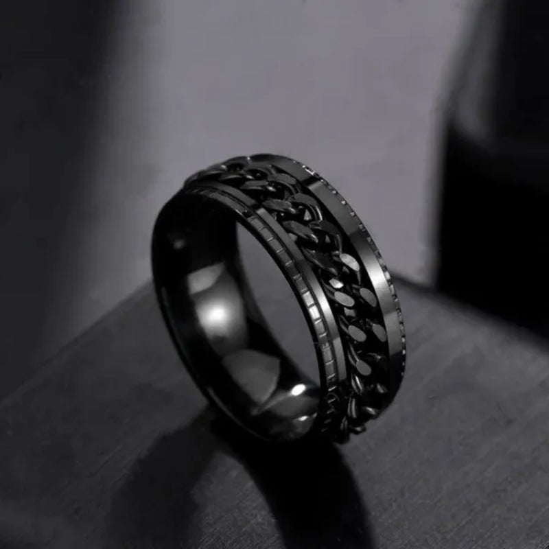 Fashion Punk Stainless Steel 8Mm Rings for Men Chain Rings Biker Grooved Edge, Size 5-13