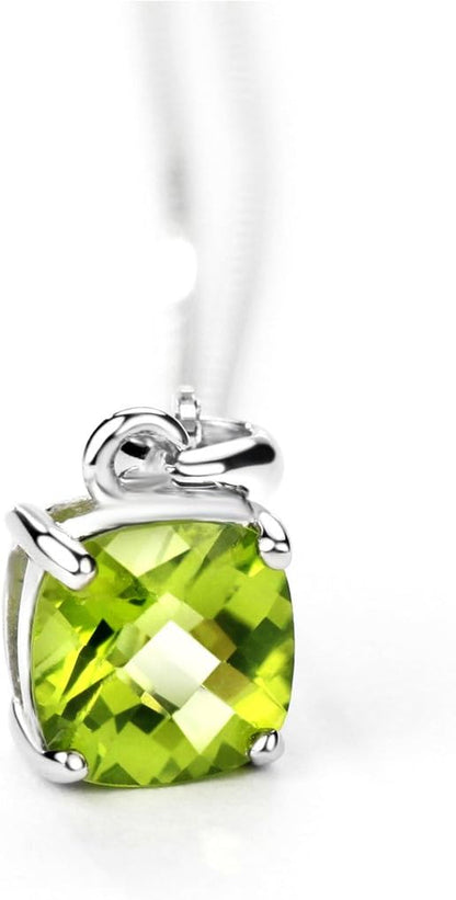 2Ct Cushion Cut Peridot Pendant Necklace for Women Sterling Silver Gemstone August Birthstone Women'S Necklace, 16-18 Inch