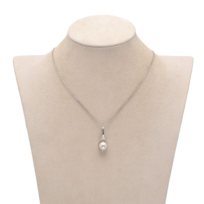 925 Sterling Silver Spoon Shape Cultured White Pearl Pendant Necklace for Women