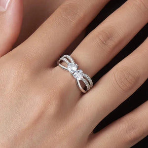 925 Sterling Silver Double Heart with Heart Moissanite Diamond Rings Wedding Enagement Courtship Ring Jewelry