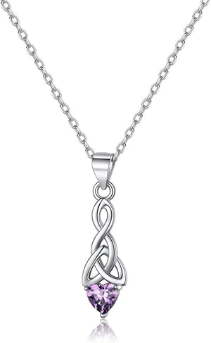 925 Sterling Silver Birthstone Necklace for Women, Round/Celtic Knot Gemstone Pendant Necklaces Dainty Crystal Jewelry Birthday Gifts for Mom Wife Her with Gift Box