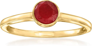 0.70 Carat Bezel-Set Ruby Ring in 18Kt Gold over Sterling. Size 7