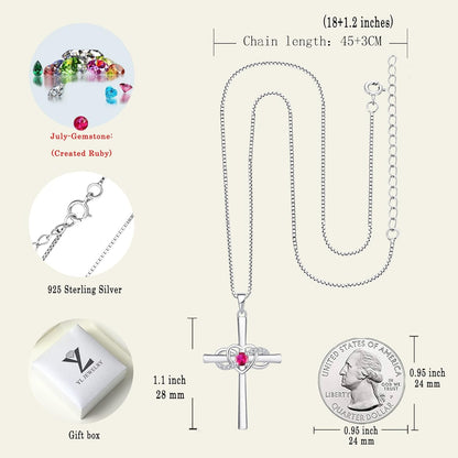 Women'S Cross Necklace Sterling Silver Infinity Heart Crucifix Pendant Gemstones Criss Jewelry