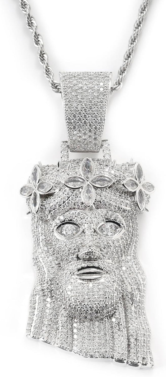 Iced Out 5A Zircon Jesus Pendant Necklace for Men and Women, 14K Gold Plated Simulated Diamond Bling Cross Hip Hop Necklace