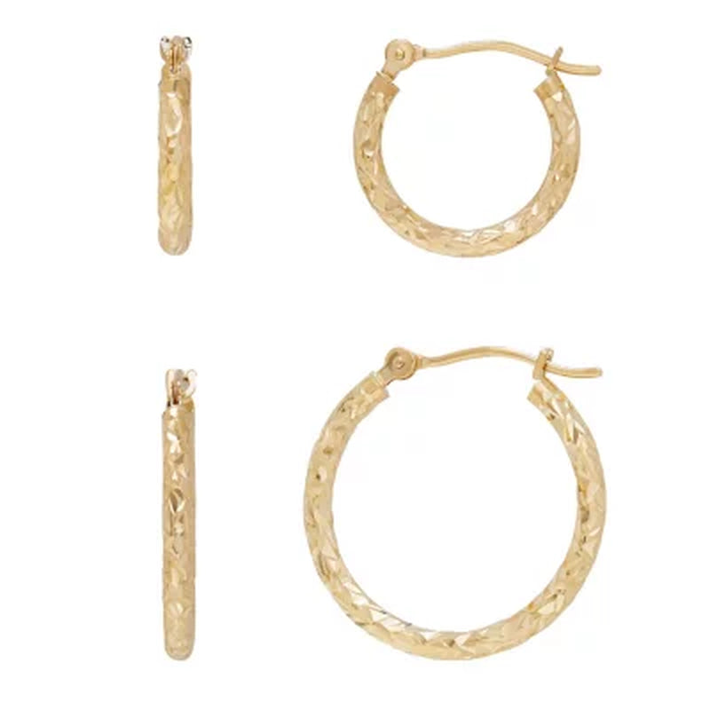 14K Yellow Gold Diamond-Cut Hoop Set