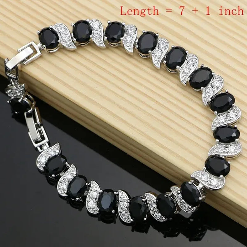 Silver 925 Gemstones Jewelry Sets for Women Ring Earrings Necklace Sapphire Ruby Amethyst Female Wedding Wholesale